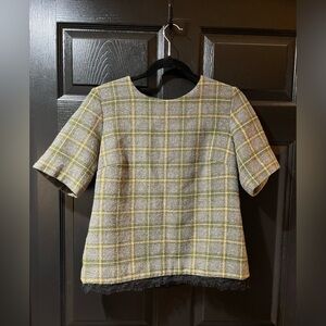 Banana Republic Wool Blend Plaid Lace Trimmed Top